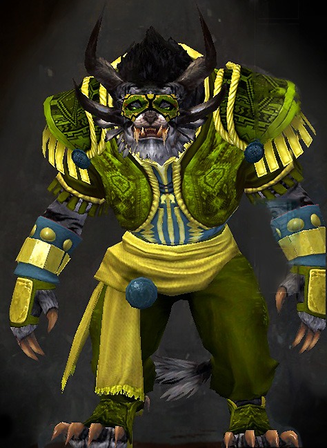 Male Crafted - Embroidered Guild Wars 2 Charr Light Male Crafted Armor Set - Dyed Green & Blue - Embroidered