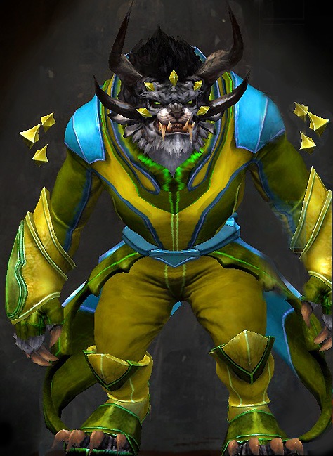 Male Crafted - Experimental Envoy Guild Wars 2 Charr Light Male Crafted Armor Set - Dyed Green & Blue - Experimental Envoy