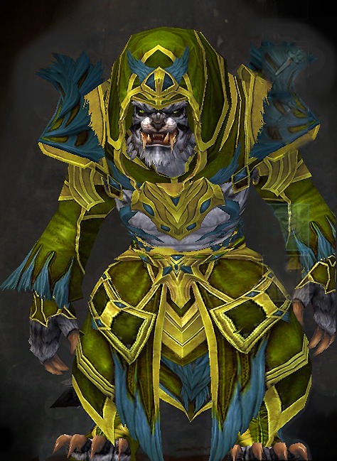Male Crafted - Feathered Guild Wars 2 Charr Light Male Crafted Armor Set - Dyed Green & Blue - Feathered