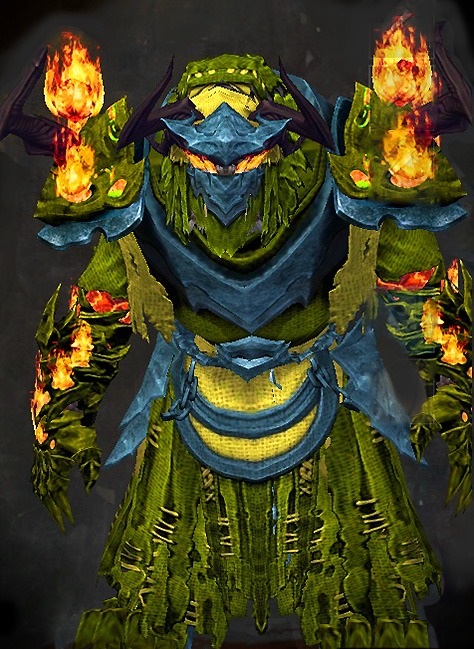Male Dungeon Citadel of Flame - Flame Legion Guild Wars 2 Charr Light Male Dungeon Armor Set - Dyed Green & Blue - Flame Legion