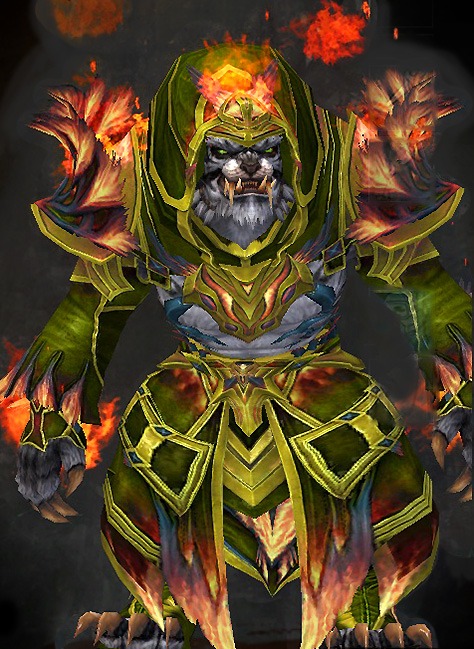 Male Gem Store - Flamekissed Guild Wars 2 Charr Light Male Gem Armor Set - Dyed Green & Blue - Flamekissed