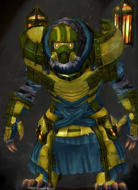 Male Dungeon Sorrow's Embrace - Forgeman Guild Wars 2 Charr Light Male Dungeon Armor Set - Dyed Green & Blue - Forgeman