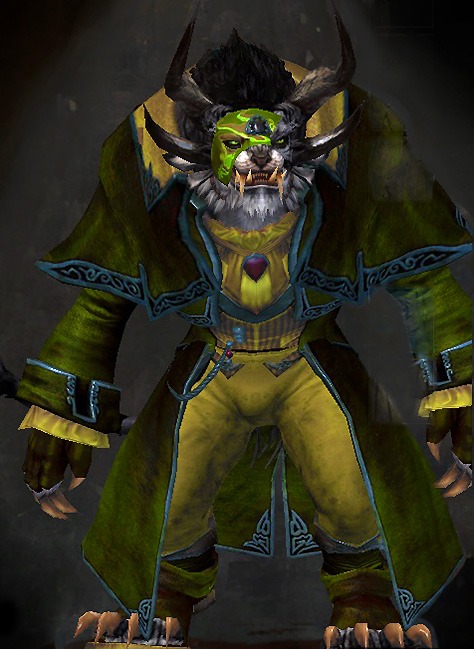 Male Hall of Monuments - Heritage Guild Wars 2 Charr Light Male Hall of Monuments Armor Set - Dyed Green & Blue - Heritage