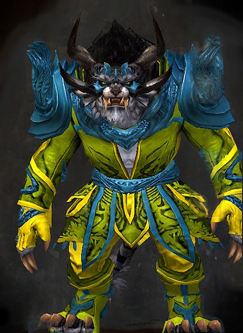 Male Gem Store - Incarnate Guild Wars 2 Charr Light Male Gem Armor Set - Dyed Green & Blue - Incarnate