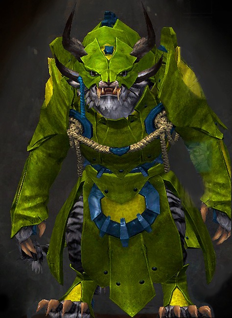 Male Cultural Tier 1 - Invoker's Guild Wars 2 Charr Light Male Cultural Armor Set - Dyed Green & Blue - Invoker's
