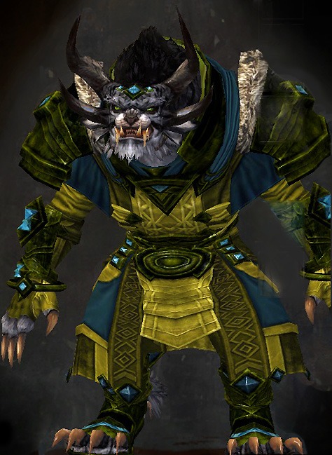 Male Dungeon Honor of the Waves - Armor of Koda Guild Wars 2 Charr Light Male Dungeon Armor Set - Dyed Green & Blue - Armor of Koda