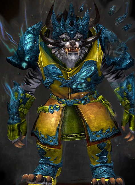 Male Heart of Thorns - Leystone Guild Wars 2 Charr Light Male Heart of Thorns Armor Set - Dyed Green & Blue - Leystone