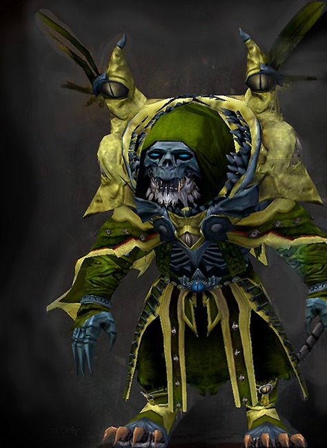 Male Dungeon The Ruined City of Arah - Armor of the Lich Guild Wars 2 Charr Light Male Dungeon Armor Set - Dyed Green & Blue - Armor of the Lich
