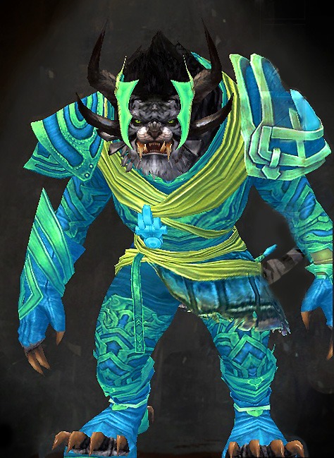 Male Living Story - Luminescent Guild Wars 2 Charr Light Male Living Story Armor Set - Dyed Green & Blue - Luminescent