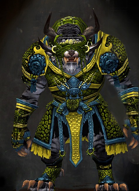Male Cultural Tier 3 - Magus Guild Wars 2 Charr Light Male Cultural Armor Set - Dyed Green & Blue - Magus