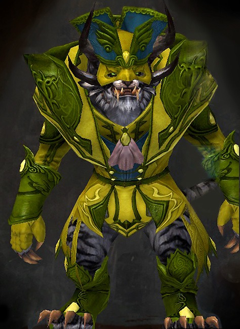Male Crafted - Masquerade Guild Wars 2 Charr Light Male Crafted Armor Set - Dyed Green & Blue - Masquerade