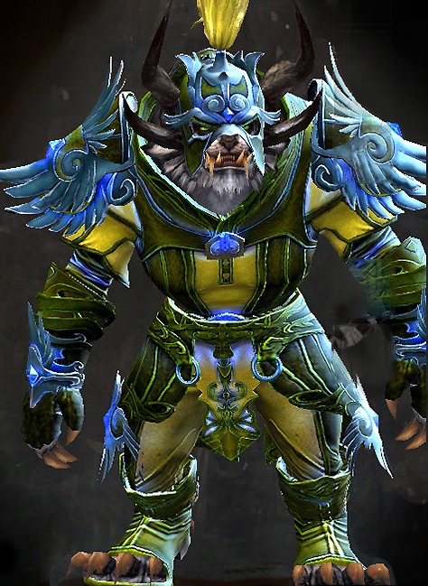 Male WvW - Mistforged Triumphant Hero's Guild Wars 2 Charr Light Male WvW Armor Set - Dyed Green & Blue - Mistforged Triumphant Hero's