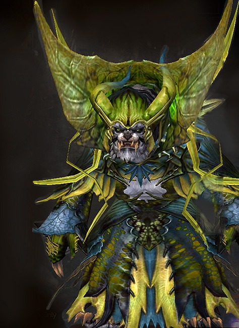Male Dungeon Twilight Arbor - Nightmare Court Guild Wars 2 Charr Light Male Dungeon Armor Set - Dyed Green & Blue - Nightmare Court