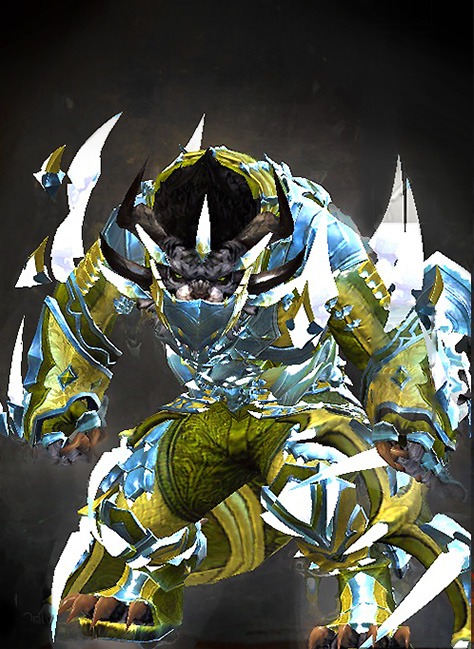 Male Crafted - Perfected Envoy - Wielded Guild Wars 2 Charr Light Male Crafted Armor Set - Dyed Green & Blue - Perfected Envoy - Wielded