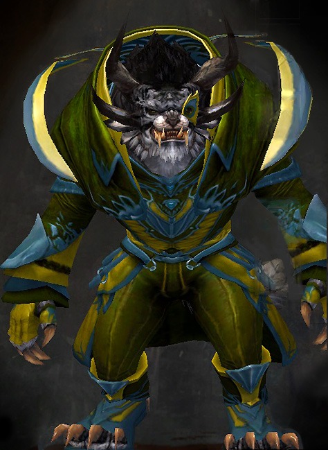 Male Gem Store - Phoenix Guild Wars 2 Charr Light Male Gem Armor Set - Dyed Green & Blue - Phoenix