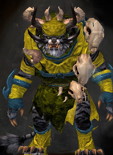 Male Karma - Primitive Guild Wars 2 Charr Light Male Karma Armor Set - Dyed Green & Blue - Primitive