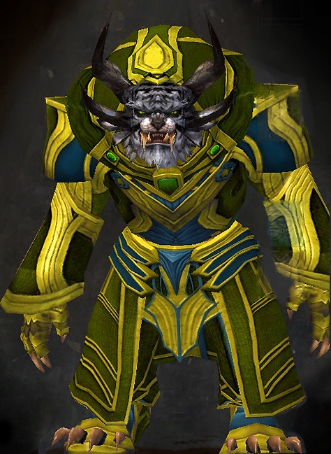 Male Order Durmand Priory - Priory's Historical Guild Wars 2 Charr Light Male Order Armor Set - Dyed Green & Blue - Priory's Historical