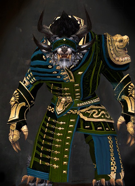 Male - Seer Guild Wars 2 Charr Light Male Armor Set - Dyed Green & Blue - Seer