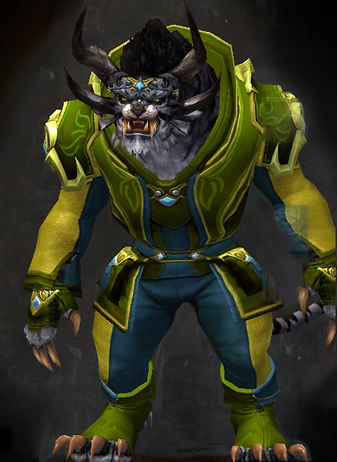 Male Crafted - Student Guild Wars 2 Charr Light Male Crafted Armor Set - Dyed Green & Blue - Student