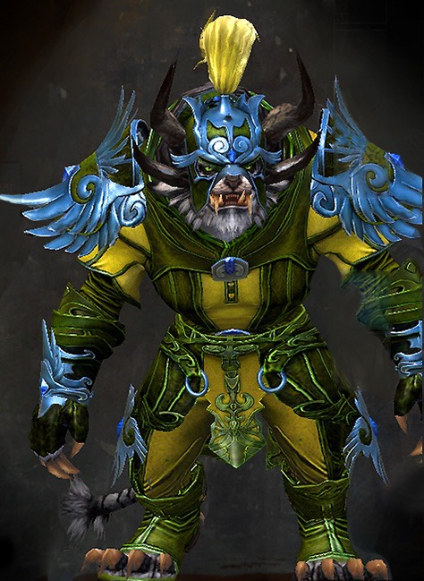 Male WvW - Triumphant Hero's Guild Wars 2 Charr Light Male WvW Armor Set - Dyed Green & Blue - Triumphant Hero's