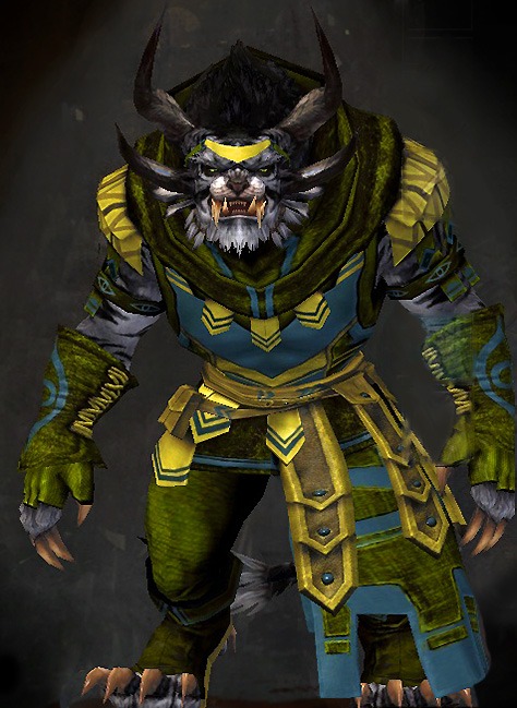 Male Order Vigil - Vigil's Honor Guild Wars 2 Charr Light Male Order Armor Set - Dyed Green & Blue - Vigil's Honor