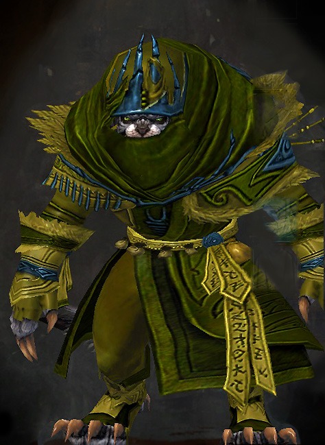 Male Order of Whispers - Whisper's Secret Guild Wars 2 Charr Light Male Order Armor Set - Dyed Green & Blue - Whisper's Secret