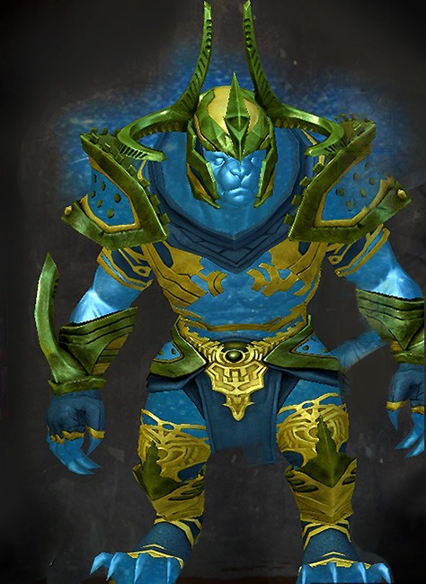 Male Gem Store - Zodiac Guild Wars 2 Charr Light Male Gem Armor Set - Dyed Green & Blue - Zodiac