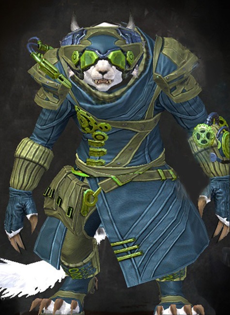 Female Gem Store - Aetherblade Guild Wars 2 Charr Medium Female Gem Armor Set - Dyed Green & Blue - Aetherblade