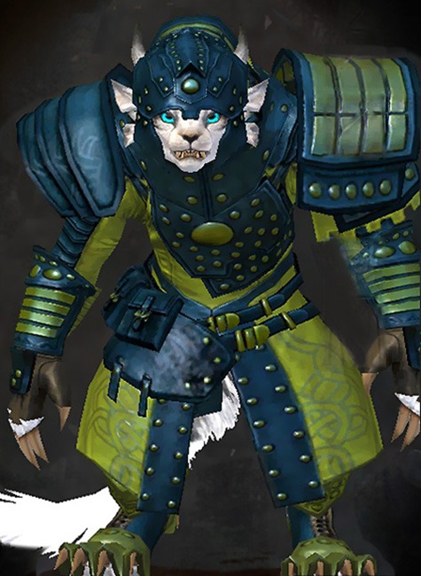 Female Dungeon Ascalonian Catacombs - Ascalonian Sentry Guild Wars 2 Charr Medium Female Dungeon Armor Set - Dyed Green & Blue - Ascalonian Sentry