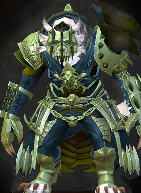 Female Heart of Thorns - Bladed Guild Wars 2 Charr Medium Female Heart of Thorns Armor Set - Dyed Green & Blue - Bladed