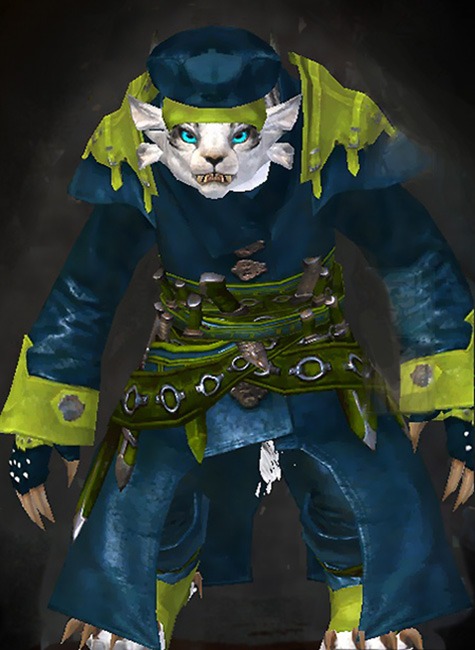 Female Karma - Buccaneer Guild Wars 2 Charr Medium Female Karma Armor Set - Dyed Green & Blue - Buccaneer