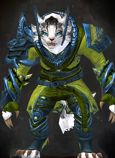 Female Living Story - Carapace Guild Wars 2 Charr Medium Female Living Story Armor Set - Dyed Green & Blue - Carapace