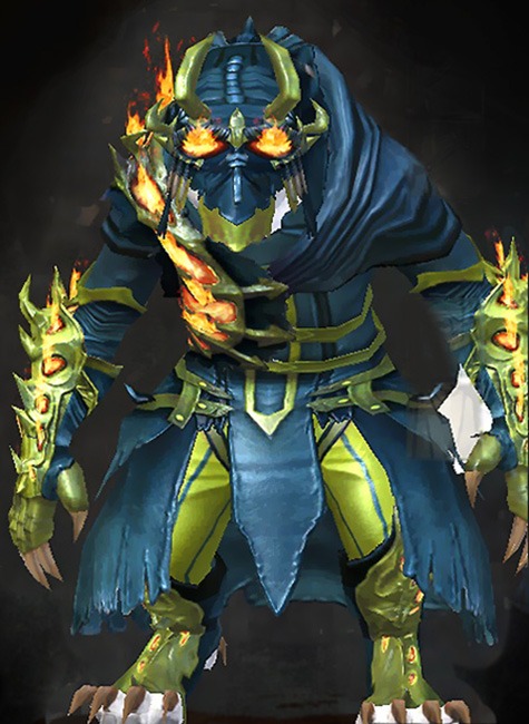 Female Dungeon Citadel of Flame - Flame Legion Guild Wars 2 Charr Medium Female Dungeon Armor Set - Dyed Green & Blue - Flame Legion