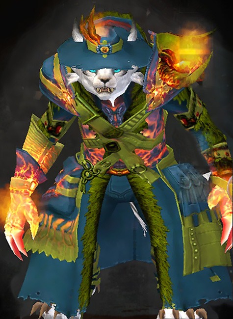 Female Gem Store - Flamewalker Guild Wars 2 Charr Medium Female Gem Armor Set - Dyed Green & Blue - Flamewalker