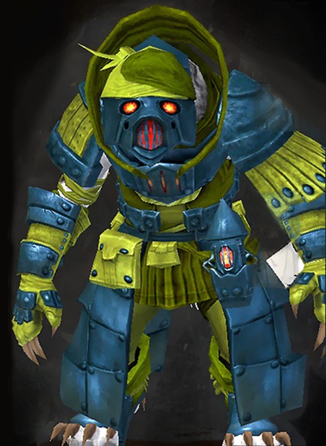 Female Dungeon Sorrow's Embrace - Forgeman Guild Wars 2 Charr Medium Female Dungeon Armor Set - Dyed Green & Blue - Forgeman