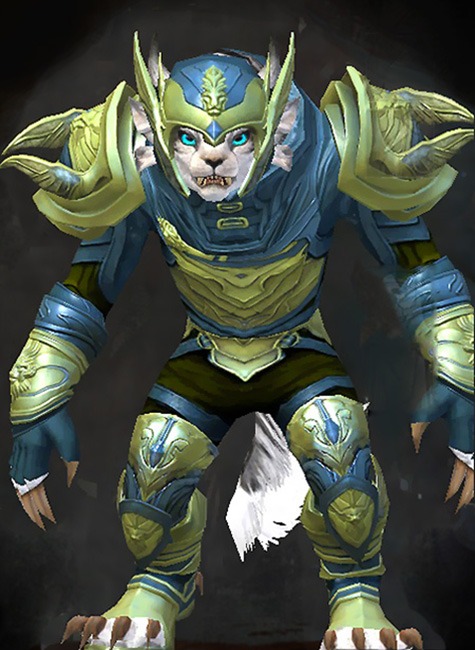Female PvP - Glorious Guild Wars 2 Charr Medium Female PvP Armor Set - Dyed Green & Blue - Glorious
