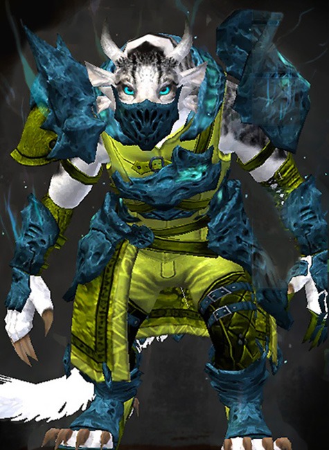Female Heart of Thorns - Leystone Guild Wars 2 Charr Medium Female Heart of Thorns Armor Set - Dyed Green & Blue - Leystone