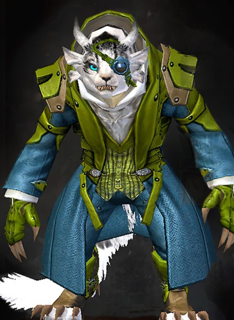 Female Crafted - Noble Guild Wars 2 Charr Medium Female Crafted Armor Set - Dyed Green & Blue - Noble