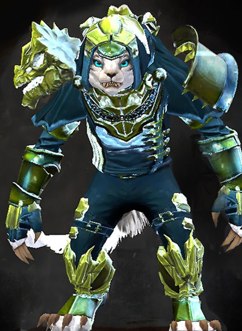 Female Crafted - Perfected Envoy Guild Wars 2 Charr Medium Female Crafted Armor Set - Dyed Green & Blue - Perfected Envoy