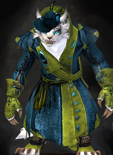 Female - Privateer Guild Wars 2 Charr Medium Female Armor Set - Dyed Green & Blue - Privateer