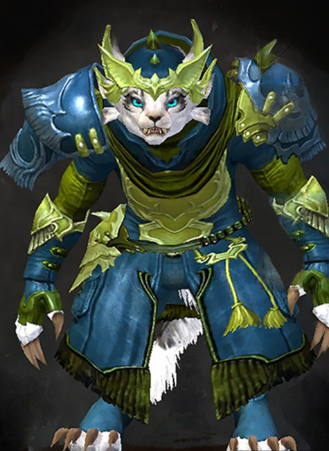 Female Crafted - Prowler Guild Wars 2 Charr Medium Female Crafted Armor Set - Dyed Green & Blue - Prowler