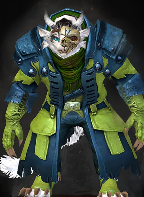 Female Crafted - Rascal Guild Wars 2 Charr Medium Female Crafted Armor Set - Dyed Green & Blue - Rascal