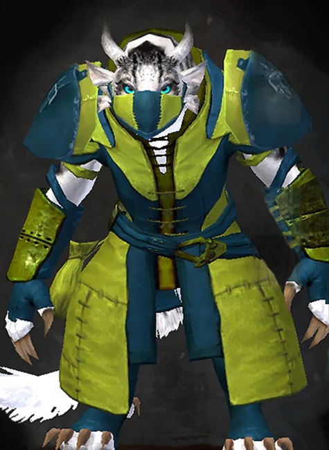 Female - Rawhide Guild Wars 2 Charr Medium Female Armor Set - Dyed Green & Blue - Rawhide