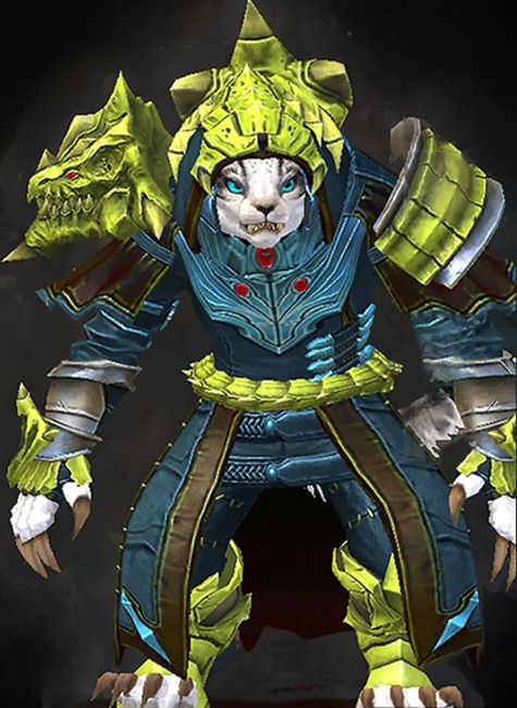 Female Crafted - Refined Envoy Guild Wars 2 Charr Medium Female Crafted Armor Set - Dyed Green & Blue - Refined Envoy