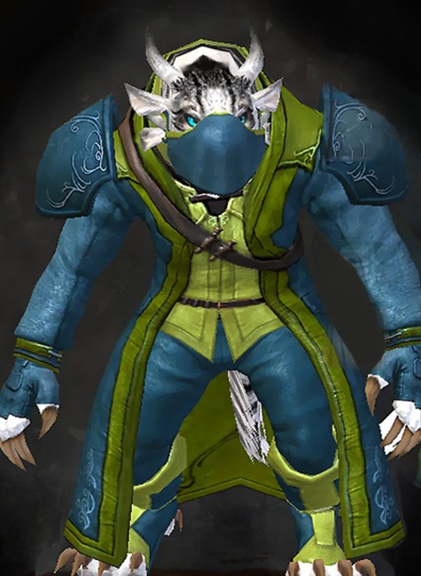 Female - Rogue Guild Wars 2 Charr Medium Female Armor Set - Dyed Green & Blue - Rogue