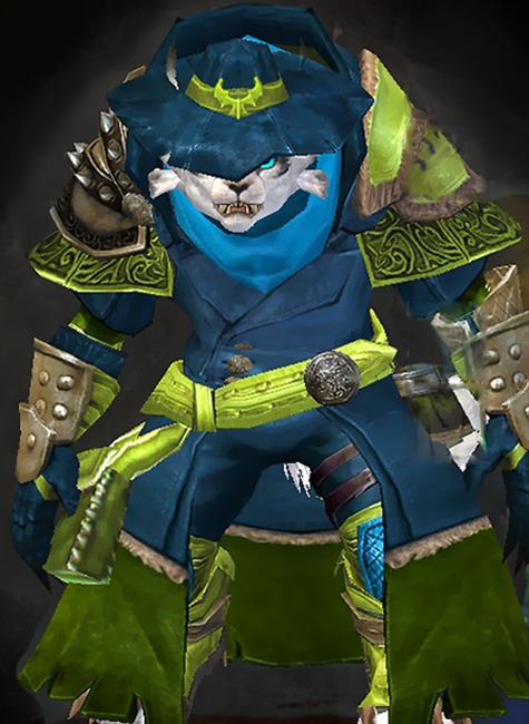 Guild Wars 2 Charr Medium Female Karma Armor Set - Dyed Green & Blue - Rubicon