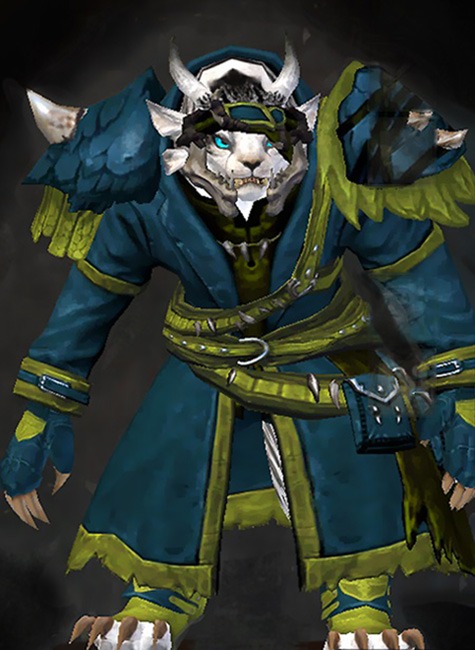 Female Karma - Stalker Guild Wars 2 Charr Medium Female Karma Armor Set - Dyed Green & Blue - Stalker