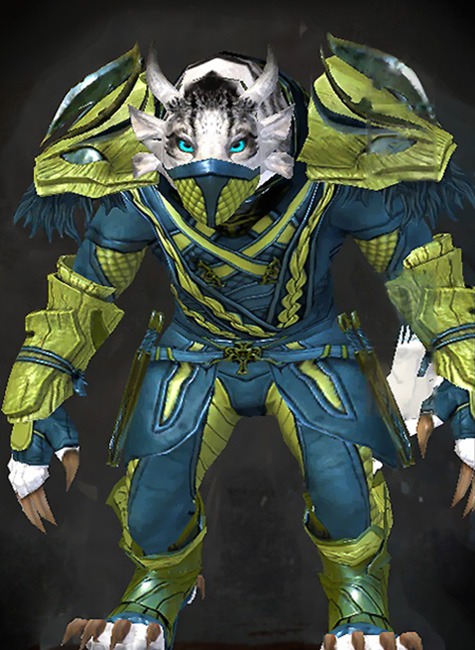 Female Gem Store - Strider's Guild Wars 2 Charr Medium Female Gem Armor Set - Dyed Green & Blue - Strider's