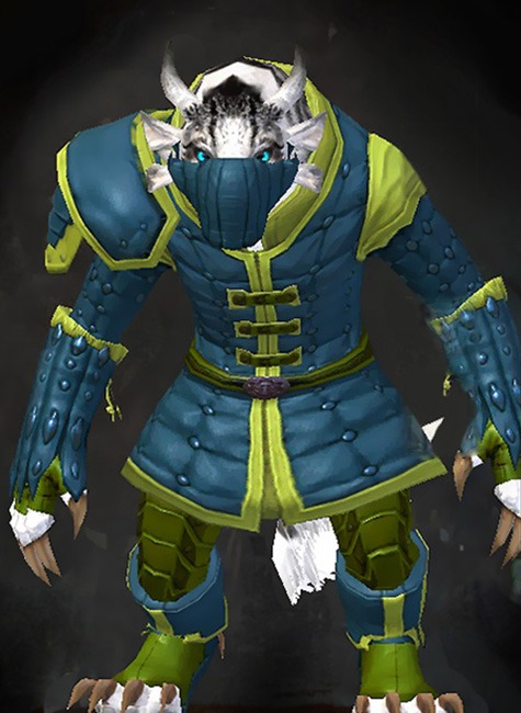 Female - Studded Guild Wars 2 Charr Medium Female Armor Set - Dyed Green & Blue - Studded
