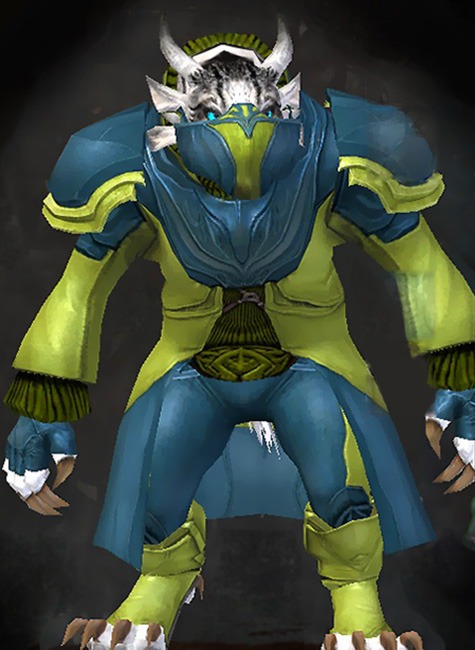 Female - Swindler Guild Wars 2 Charr Medium Female Armor Set - Dyed Green & Blue - Swindler